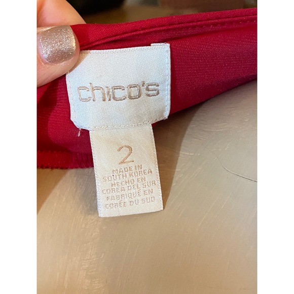 Chicos Red‎ Boat Neck 3/4 Sleeve Flowy Top Shirt Women's Size 2 - Picture 11 of 12